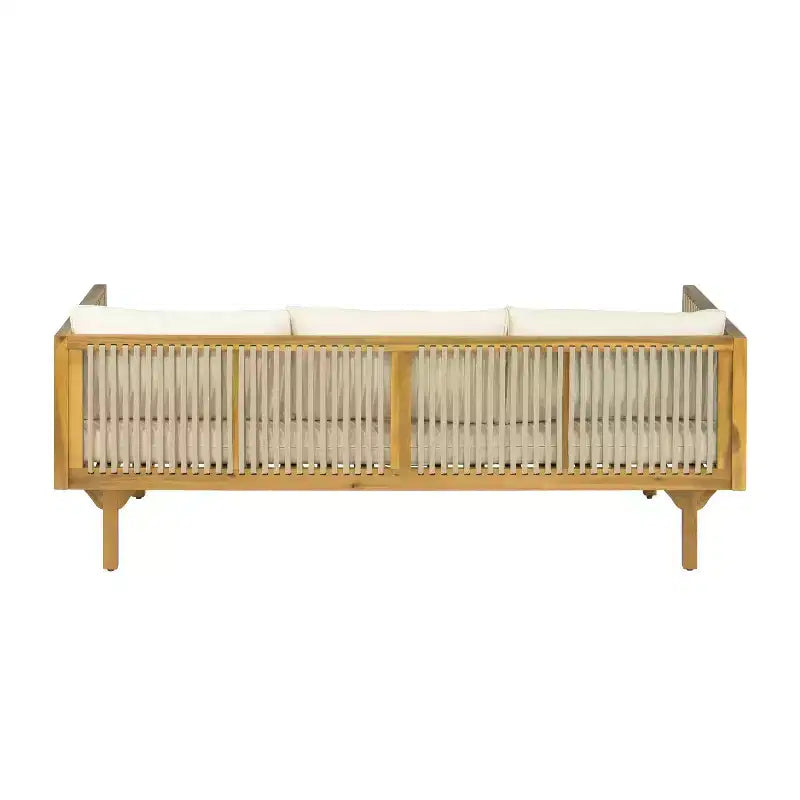 Christopher Knight Home Batrice Modern 2 Piece Patio Acacia Wood Rope Sofa with Coffee Table Set