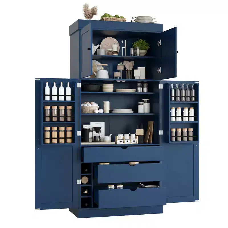Whisen 77''H Freestanding Kitchen Storage Pantry, Large Dining Storage Cabinet Cupboard Sideboards With Door Shelves, Adjustable Shelves