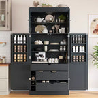Whisen 77''H Freestanding Kitchen Storage Pantry, Large Dining Storage Cabinet Cupboard Sideboards With Door Shelves, Adjustable Shelves