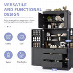 Whisen 77''H Freestanding Kitchen Storage Pantry, Large Dining Storage Cabinet Cupboard Sideboards With Door Shelves, Adjustable Shelves