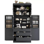 Whisen 77''H Freestanding Kitchen Storage Pantry, Large Dining Storage Cabinet Cupboard Sideboards With Door Shelves, Adjustable Shelves