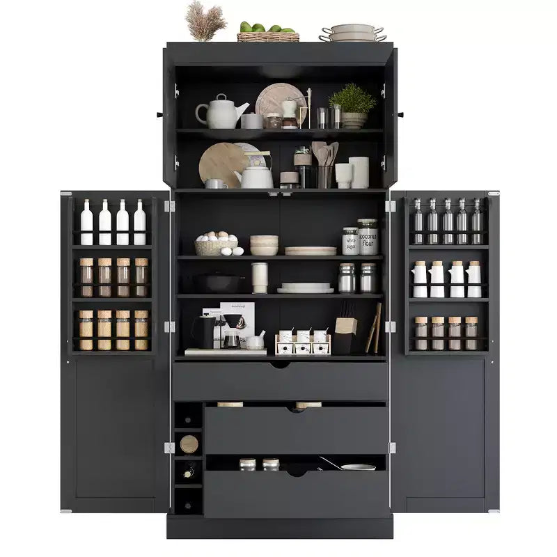 Whisen 77''H Freestanding Kitchen Storage Pantry, Large Dining Storage Cabinet Cupboard Sideboards With Door Shelves, Adjustable Shelves