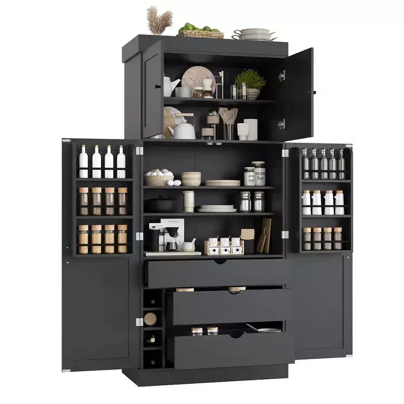 Whisen 77''H Freestanding Kitchen Storage Pantry, Large Dining Storage Cabinet Cupboard Sideboards With Door Shelves, Adjustable Shelves