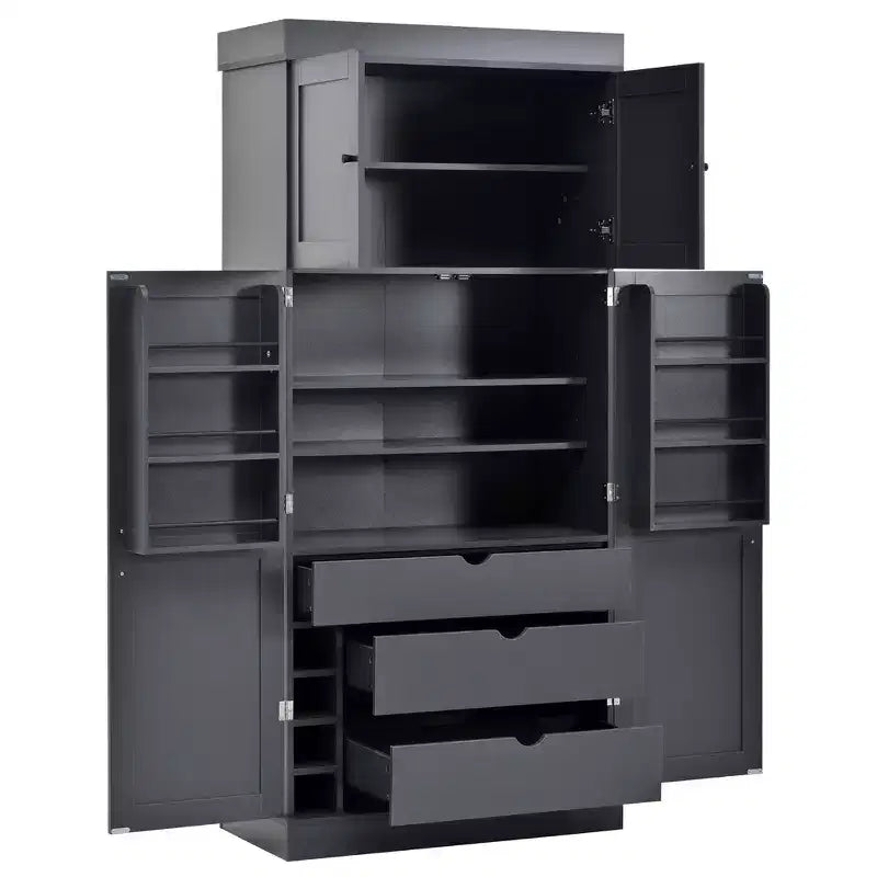 Whisen 77''H Freestanding Kitchen Storage Pantry, Large Dining Storage Cabinet Cupboard Sideboards With Door Shelves, Adjustable Shelves