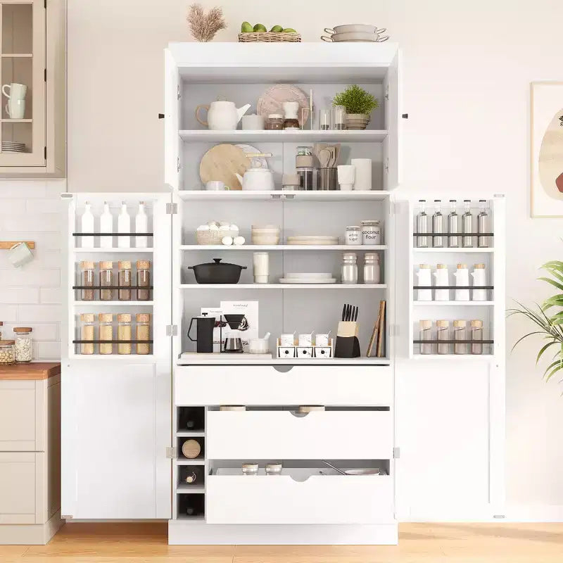 Whisen 77''H Freestanding Kitchen Storage Pantry, Large Dining Storage Cabinet Cupboard Sideboards With Door Shelves, Adjustable Shelves