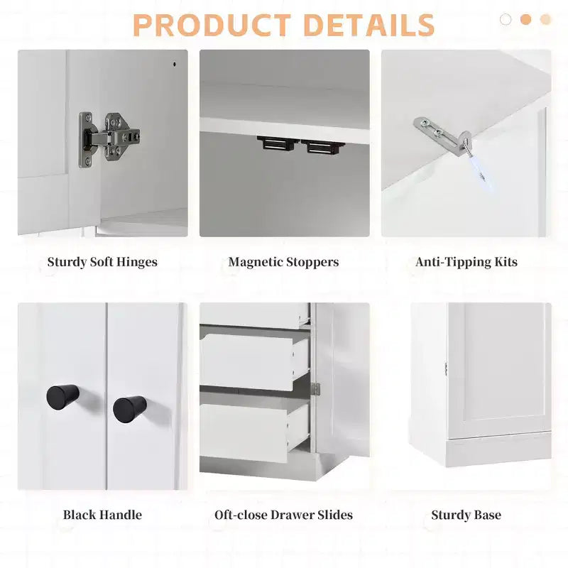 Whisen 77''H Freestanding Kitchen Storage Pantry, Large Dining Storage Cabinet Cupboard Sideboards With Door Shelves, Adjustable Shelves