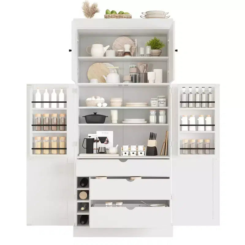 Whisen 77''H Freestanding Kitchen Storage Pantry, Large Dining Storage Cabinet Cupboard Sideboards With Door Shelves, Adjustable Shelves
