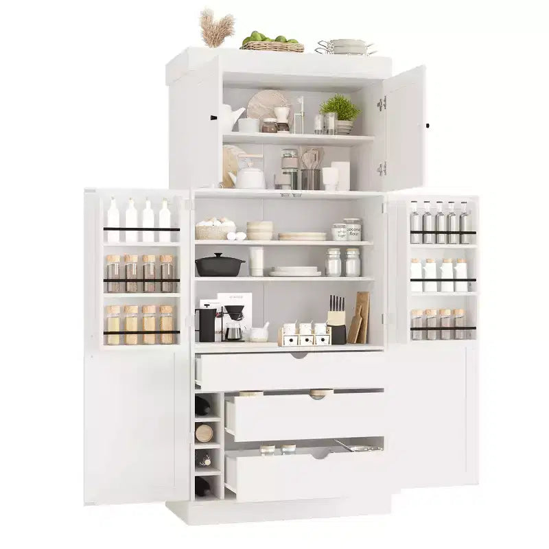 Whisen 77''H Freestanding Kitchen Storage Pantry, Large Dining Storage Cabinet Cupboard Sideboards With Door Shelves, Adjustable Shelves
