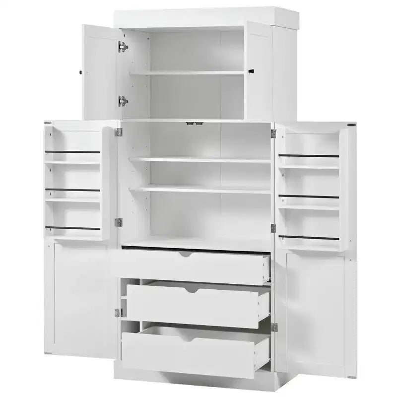 Whisen 77''H Freestanding Kitchen Storage Pantry, Large Dining Storage Cabinet Cupboard Sideboards With Door Shelves, Adjustable Shelves