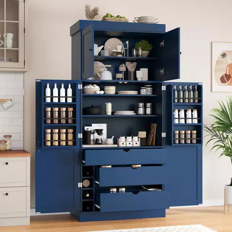 Whisen 77''H Freestanding Kitchen Storage Pantry, Large Dining Storage Cabinet Cupboard Sideboards With Door Shelves, Adjustable Shelves