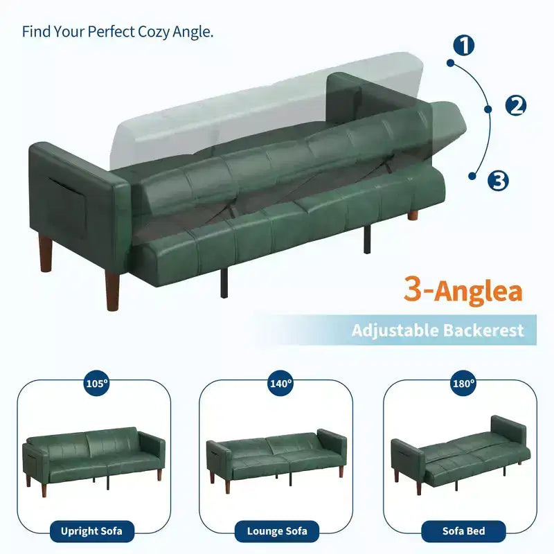 75 canapé convertible moderne en similicuir, causeuse 3 places style Mid-Century pour petits espaces