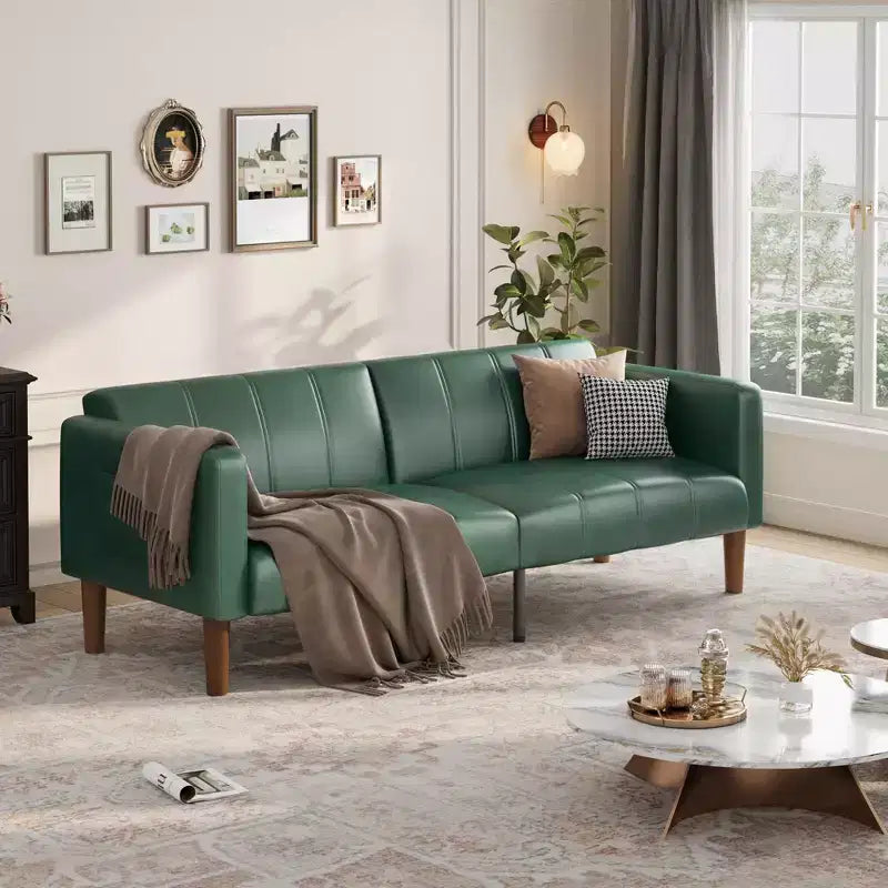 75 canapé convertible moderne en similicuir, causeuse 3 places style Mid-Century pour petits espaces
