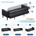 75 canapé convertible moderne en similicuir, causeuse 3 places style Mid-Century pour petits espaces