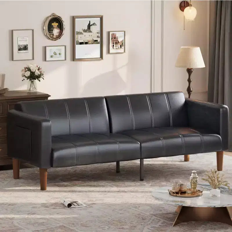 75 Modern Convertible Couch in Faux Leather, Mid-Century 3-Seat Loveseat Sleeper for Small Spaces