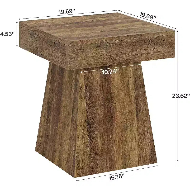 Lantine Small End Table, Rustic Square Side Table with Wide Base, Farmhouse Small Nightstand Beside Bed, Next to Armchair, for Living Room, Brown