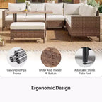 LAUSAINT HOME 8 Pieces Outdoor Patio Furniture Set, PE Wicker Sectional Conversation Sofa with Adjustable Backrests, Storage Ottoman