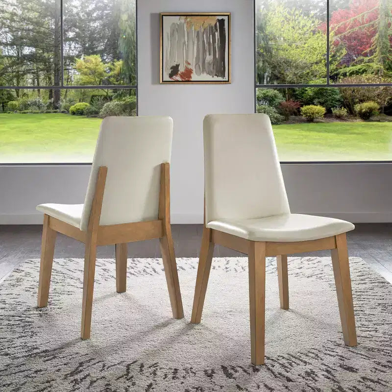 Chaise de salle à manger en cuir vegan blanc avec finition bois Fuske (lot de 2) - iNSPIREQ