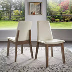 Chaise de salle à manger en cuir vegan blanc avec finition bois Fuske (lot de 2) - iNSPIREQ