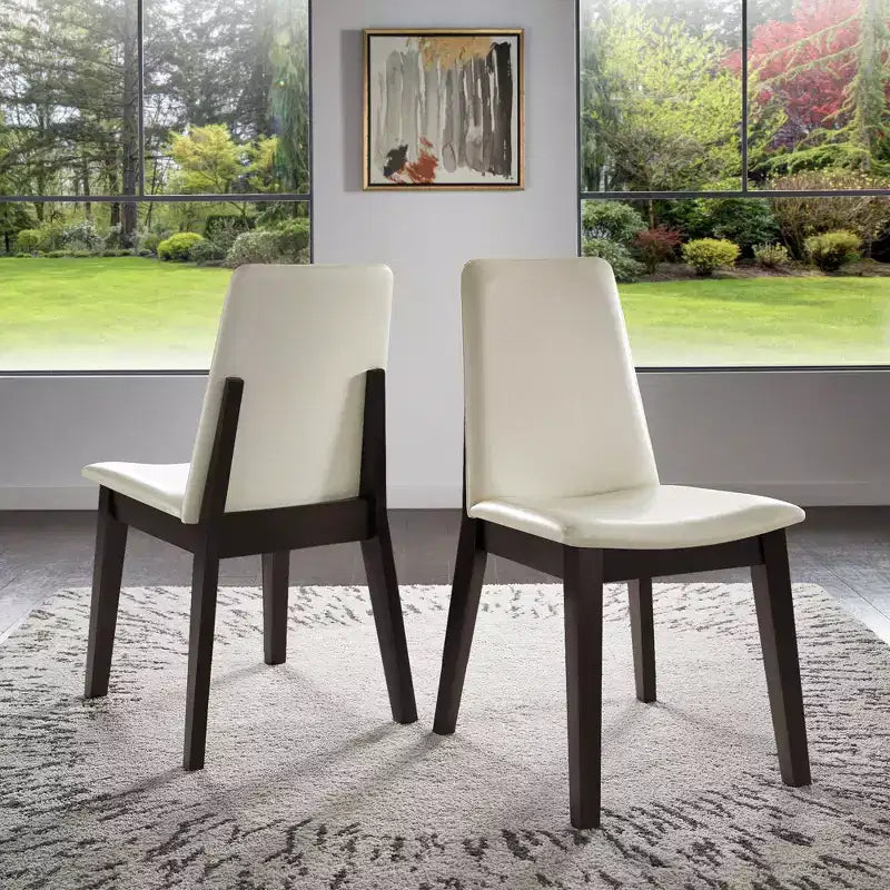 Chaise de salle à manger en cuir vegan blanc avec finition bois Fuske (lot de 2) - iNSPIREQ