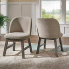 Chaise de salle à manger à dossier bas incurvé en tissu taupe Fuske Wood Finish (lot de 2) - iNSPIREQ