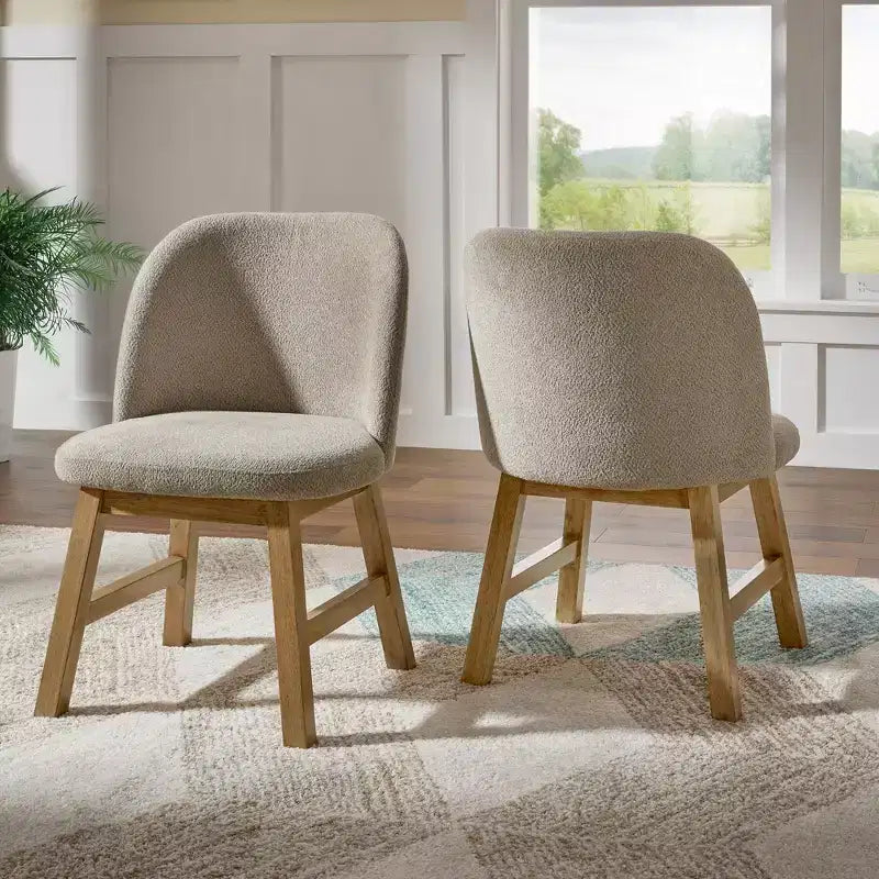 Chaise de salle à manger à dossier bas incurvé en tissu taupe Fuske Wood Finish (lot de 2) - iNSPIREQ