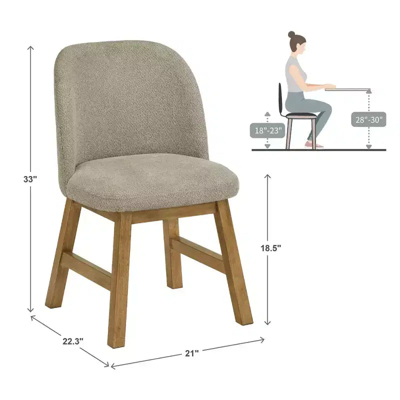 Chaise de salle à manger à dossier bas incurvé en tissu taupe Fuske Wood Finish (lot de 2) - iNSPIREQ
