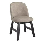Chaise de salle à manger à dossier bas incurvé en tissu taupe Fuske Wood Finish (lot de 2) - iNSPIREQ