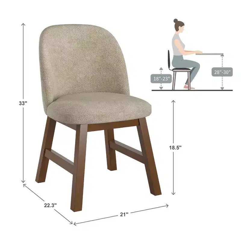 Chaise de salle à manger à dossier bas incurvé en tissu taupe Fuske Wood Finish (lot de 2) - iNSPIREQ