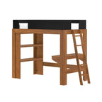 Mid-Century Modern Twin Loft Bed with Desk and Bookshelf