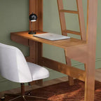 Mid-Century Modern Twin Loft Bed with Desk and Bookshelf