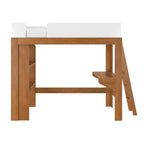 Mid-Century Modern Twin Loft Bed with Desk and Bookshelf
