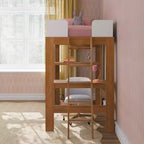 Mid-Century Modern Twin Loft Bed with Desk and Bookshelf