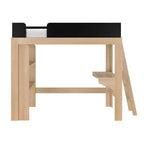 Mid-Century Modern Twin Loft Bed with Desk and Bookshelf