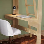 Mid-Century Modern Twin Loft Bed with Desk and Bookshelf
