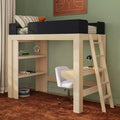 Mid-Century Modern Twin Loft Bed with Desk and Bookshelf