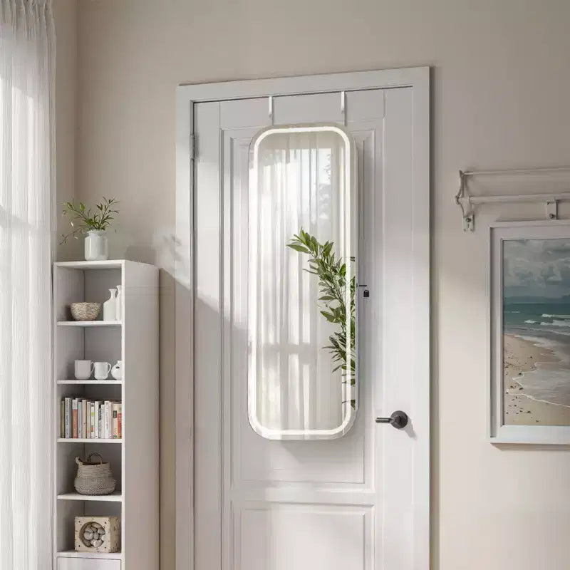 Miroir-armoire à bijoux LED VEVOR, 108 cm de haut, miroir pleine longueur avec rangement, organisateur de bijoux mural/à suspendre avec 2 clés, blanc