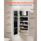 Miroir-armoire à bijoux LED VEVOR, 108 cm de haut, miroir pleine longueur avec rangement, organisateur de bijoux mural/à suspendre avec 2 clés, blanc