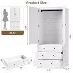 Modern Wooden Armoire Wardrobe Closet with 2 Doors and 3 Drawers, Tall Bedroom Cabinet with Hanging Rod, Freestanding Clothes Storage Unit