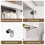 Modern Wooden Armoire Wardrobe Closet with 2 Doors and 3 Drawers, Tall Bedroom Cabinet with Hanging Rod, Freestanding Clothes Storage Unit