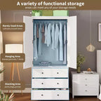 Modern Wooden Armoire Wardrobe Closet with 2 Doors and 3 Drawers, Tall Bedroom Cabinet with Hanging Rod, Freestanding Clothes Storage Unit