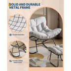 Ensemble de fauteuils à bascule surdimensionnés avec pouf, en osier tressé à la main, coussin moelleux, fauteuil de jardin ergonomique, pour patio, balcon, chambre à coucher, salon