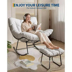 Ensemble de fauteuils à bascule surdimensionnés avec pouf, en osier tressé à la main, coussin moelleux, fauteuil de jardin ergonomique, pour patio, balcon, chambre à coucher, salon
