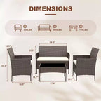 Ensemble de meubles de patio en rotin 4 pièces - Canapé d'extérieur, 2 chaises et table basse avec coussins pour jardin, cour ou véranda