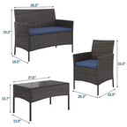 Ensemble de meubles de patio en rotin 4 pièces - Canapé d'extérieur, 2 chaises et table basse avec coussins pour jardin, cour ou véranda