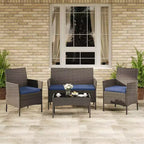 Ensemble de meubles de patio en rotin 4 pièces - Canapé d'extérieur, 2 chaises et table basse avec coussins pour jardin, cour ou véranda