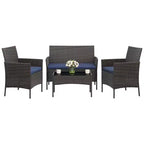 Ensemble de meubles de patio en rotin 4 pièces - Canapé d'extérieur, 2 chaises et table basse avec coussins pour jardin, cour ou véranda