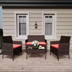 Ensemble de meubles de patio en rotin 4 pièces - Canapé d'extérieur, 2 chaises et table basse avec coussins pour jardin, cour ou véranda