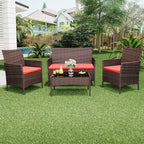 Ensemble de meubles de patio en rotin 4 pièces - Canapé d'extérieur, 2 chaises et table basse avec coussins pour jardin, cour ou véranda