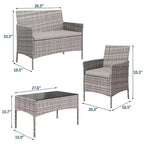 Ensemble de meubles de patio en rotin 4 pièces - Canapé d'extérieur, 2 chaises et table basse avec coussins pour jardin, cour ou véranda
