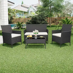 Ensemble de meubles de patio en rotin 4 pièces - Canapé d'extérieur, 2 chaises et table basse avec coussins pour jardin, cour ou véranda